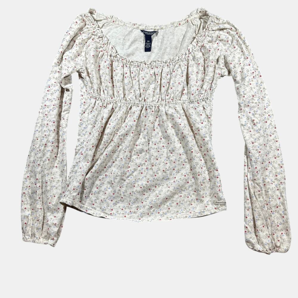 American Eagle Floral Smocked Babydoll Y2K Cottagecore Puff Sleeve Boho Blouse